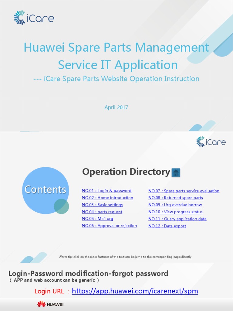 Huawei Spare Parts Management Service IT Application Icare Spare