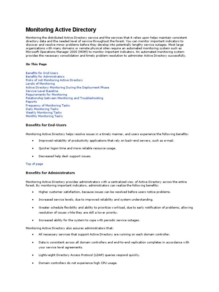 Active Directory Monitoring Guide | PDF | Active Directory ...
