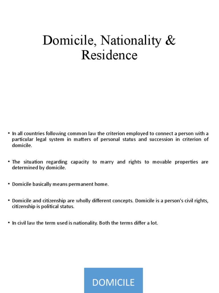 Understanding Domicile and Nationality Concepts | PDF | Domicile (Law ...