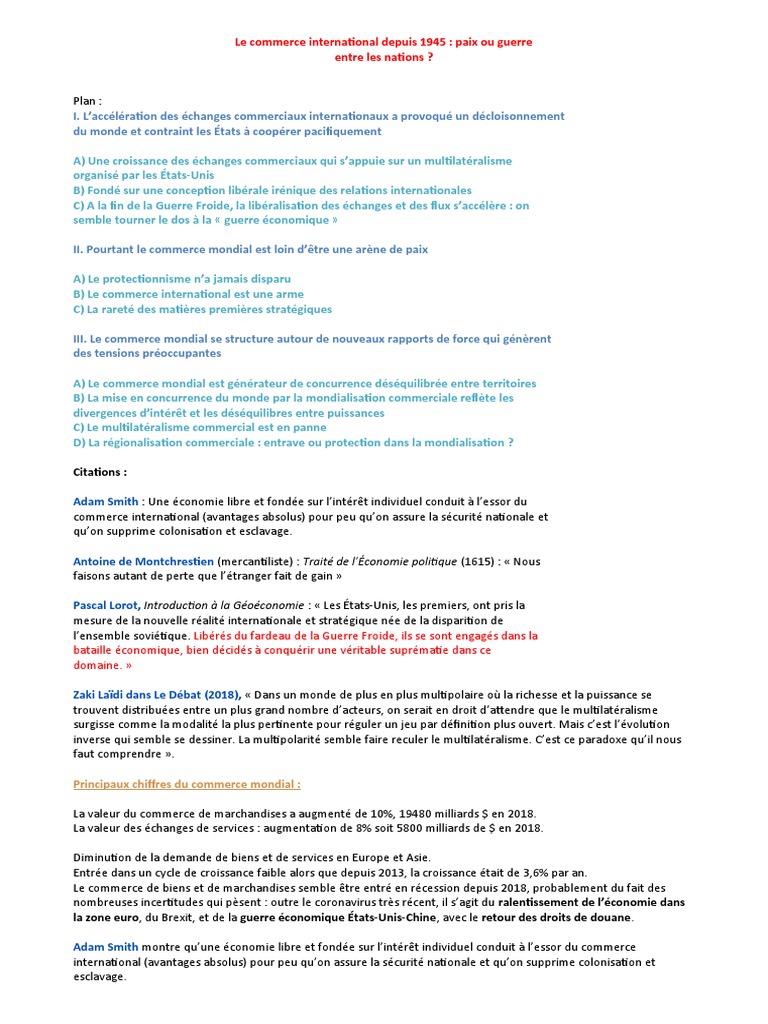 Le Commerce Internationale Depuis 1945 Pdf Protectionnisme Globalisation