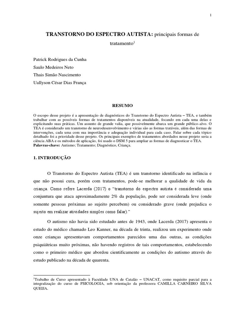 Tratamentos do Transtorno do Espectro Autista | PDF | Autismo ...
