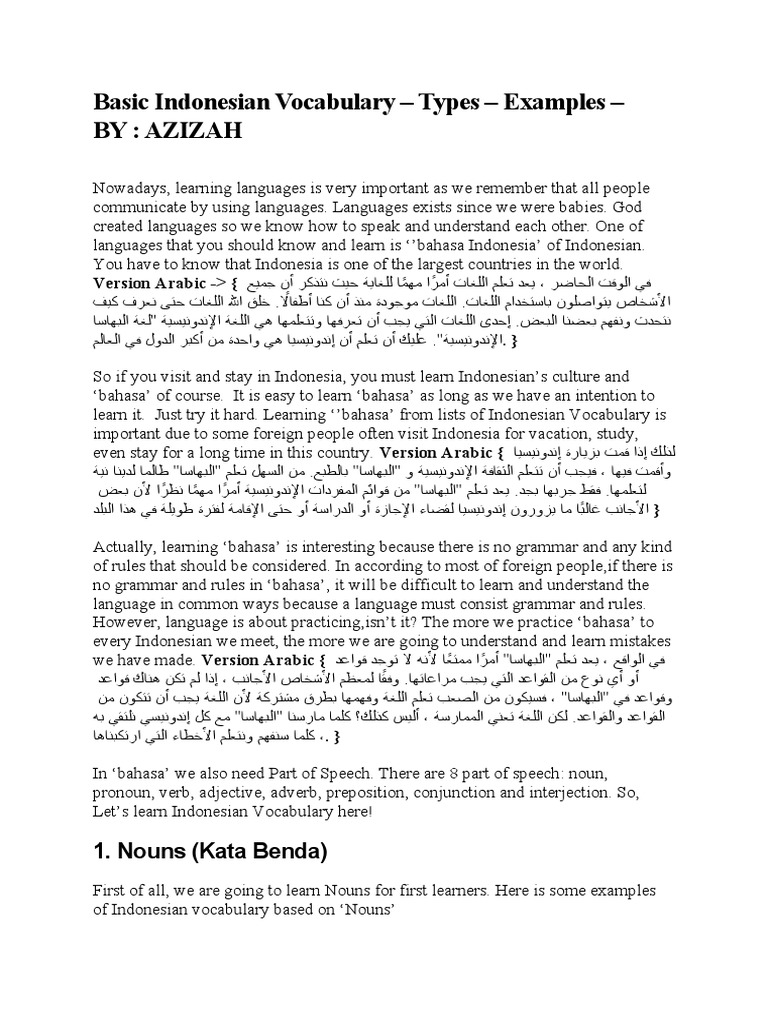 Basic Indonesian Vocabulary Pdf