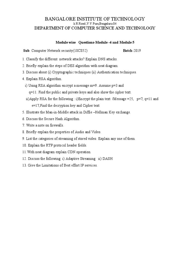 18CS52 Modulewise Questions Test3 | PDF | Computers
