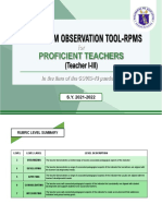 COT-RPMS for S.Y. 2021-2022 Proficient Teacher RUBRIC