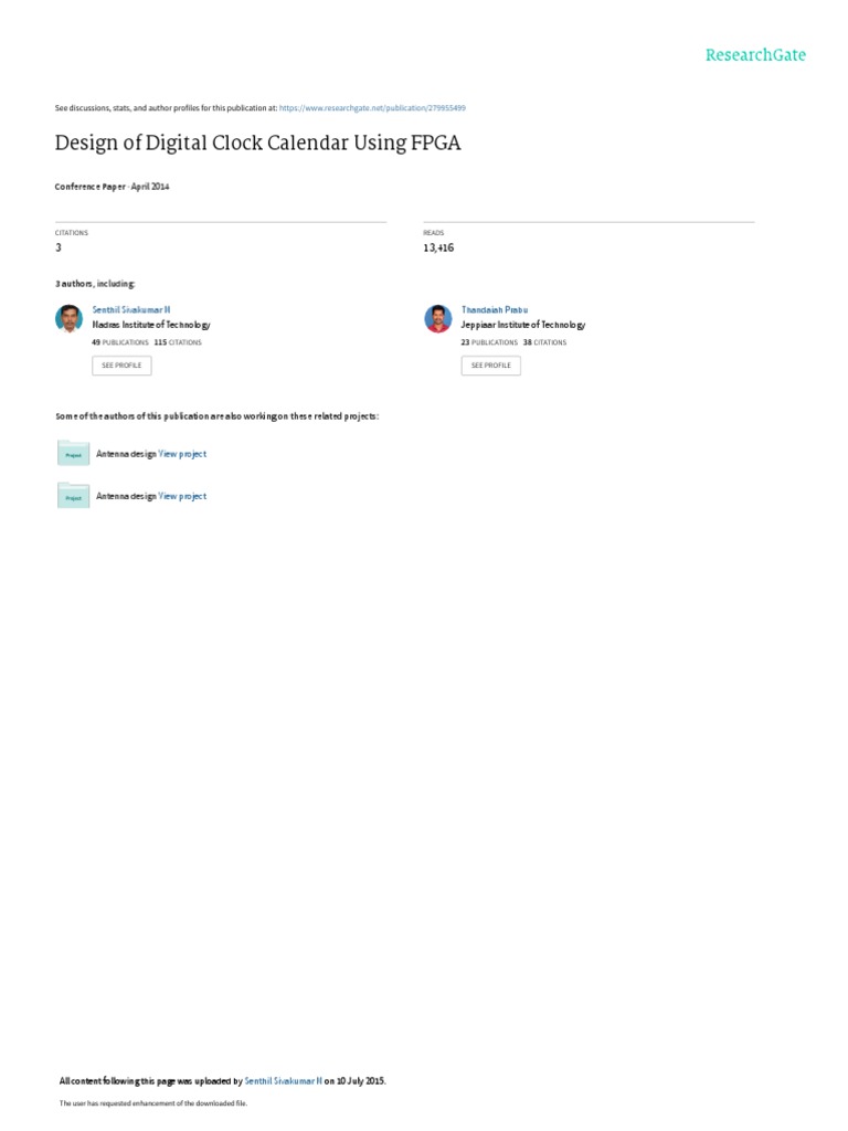Design of Digital Clock Calendar Using FPGA: April 2014 | PDF | Field ...