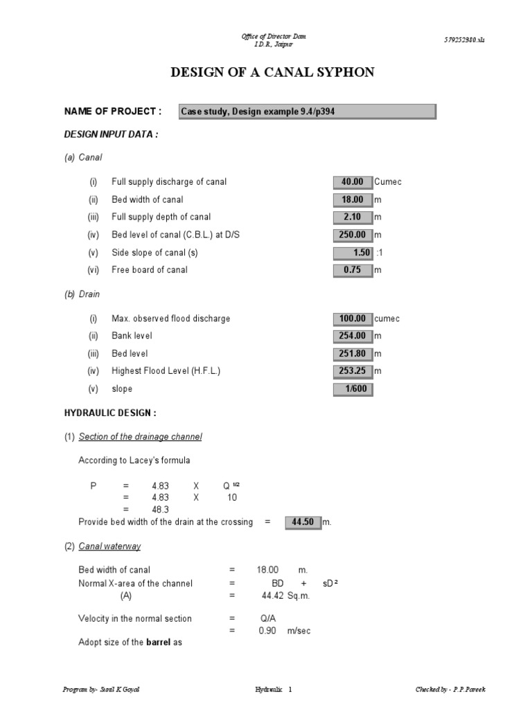 Design of Canal Syphon | PDF | Dam | Canal