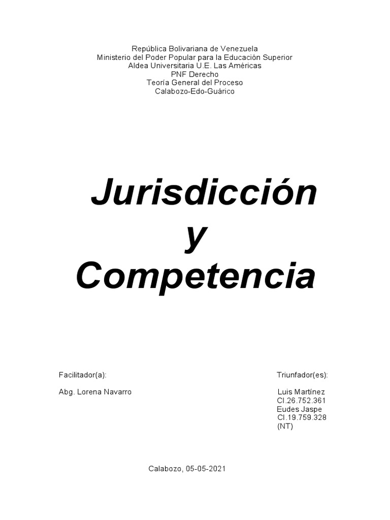 Jurisdiccion y Competencia Teoria General Del Proceso | PDF