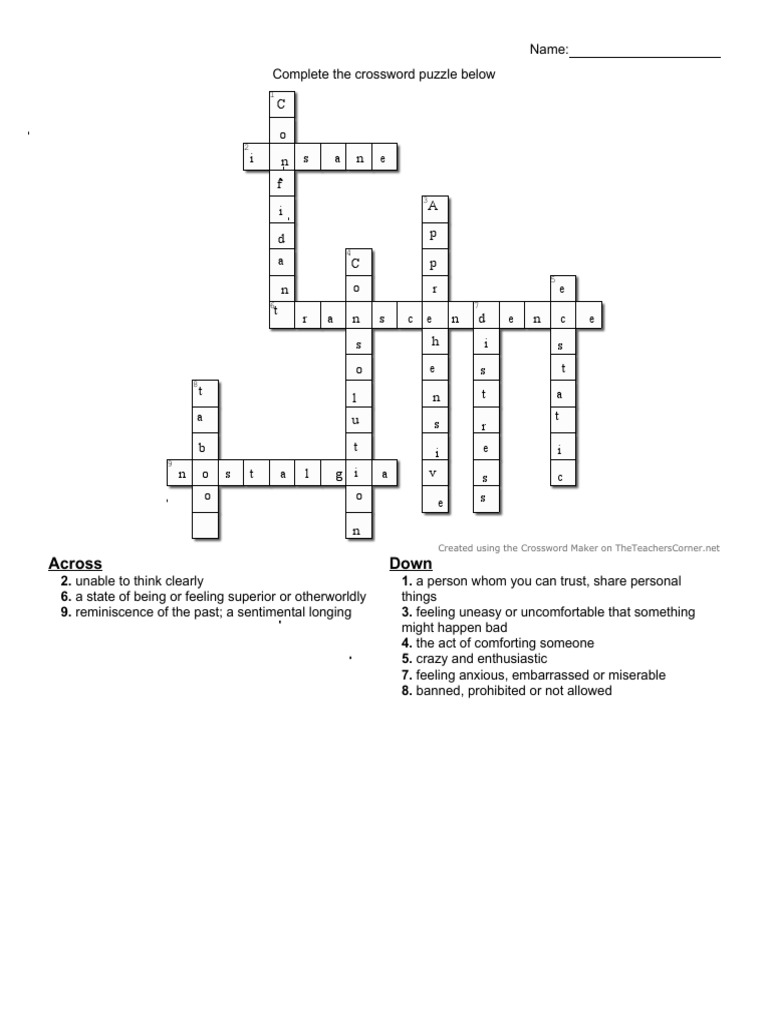 Crossword Puzzle Clues and Answers | PDF | Cognitive Science | Word Puzzles