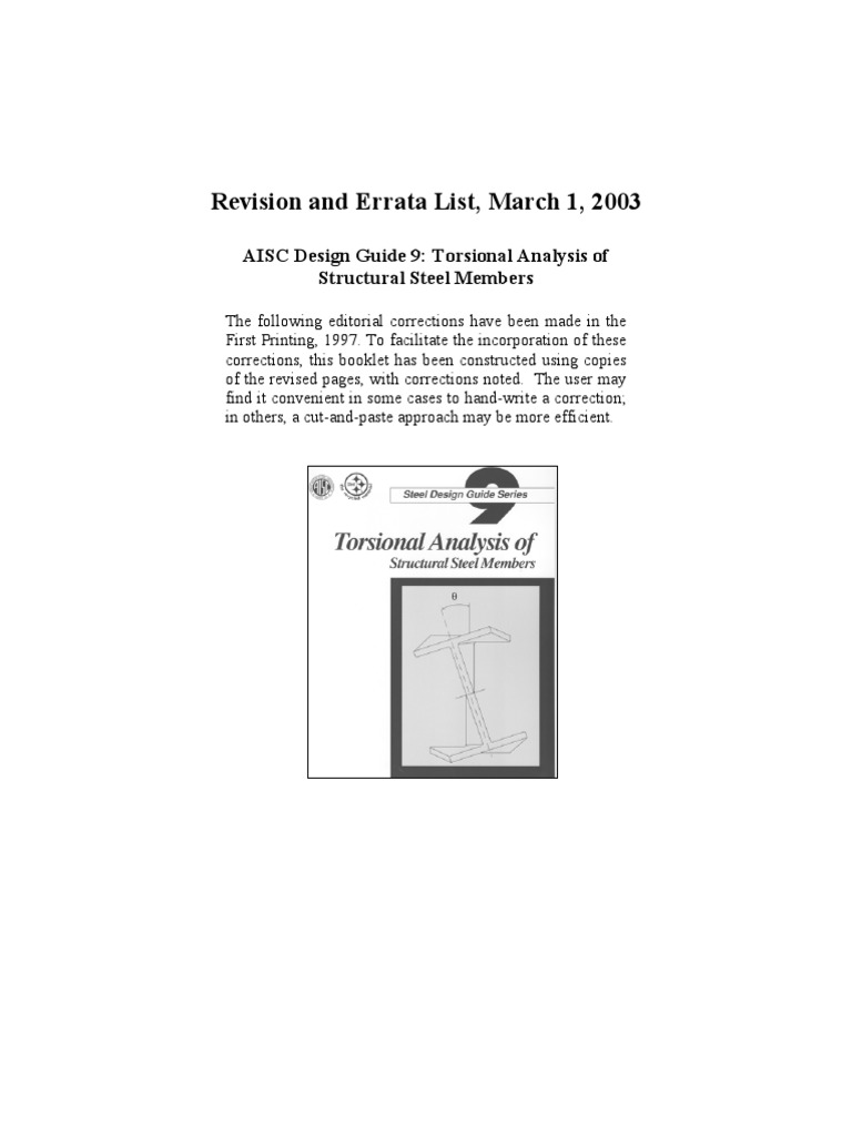 AISC Design Guide 9 Errata Summary | PDF