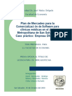 Plan de Mercadeo para La Comercializaci Ón de Software para Clínicas Médicas en El Área Metropolitana de San Salvador. Caso Práctico: Empresa DIGLOSA