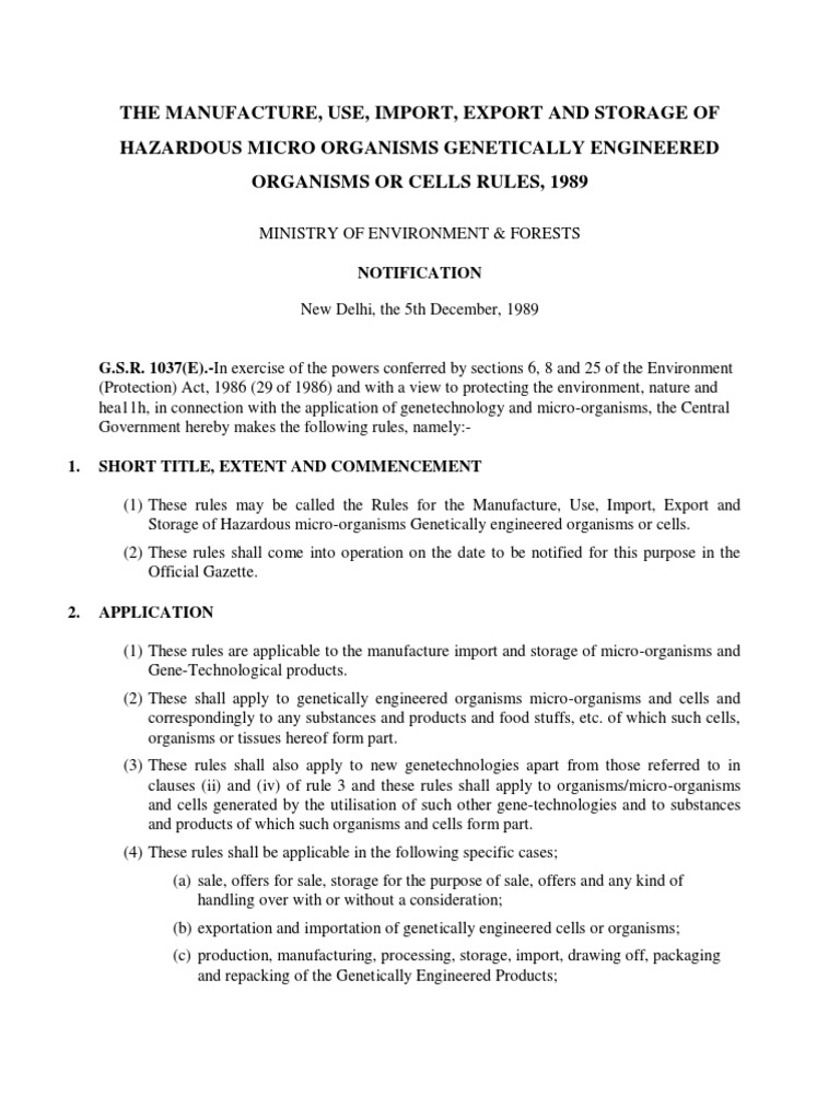 The Manufacture, Use, Import, Export and Storage of Hazardous Micro