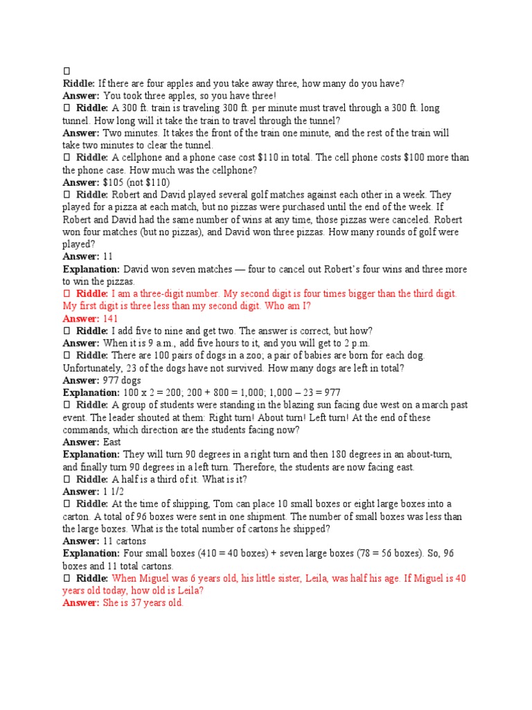 Riddle:: Answer: 141 | PDF | Teaching Methods & Materials | Home & Garden