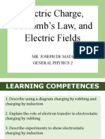 Electric Charge, Coulomb's Law, and Electric Fields: Mr. Joseph de Mata General Physics 2