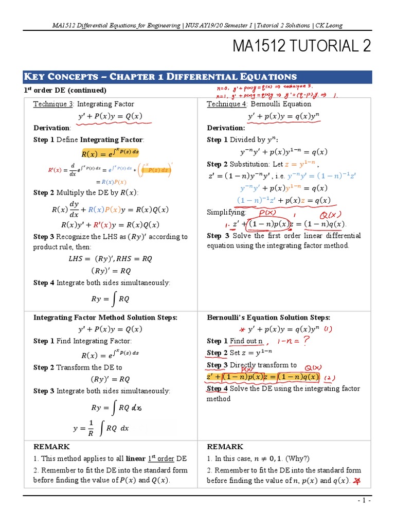 Integrating Factor Method for DEs | PDF | Ordinary Differential ...