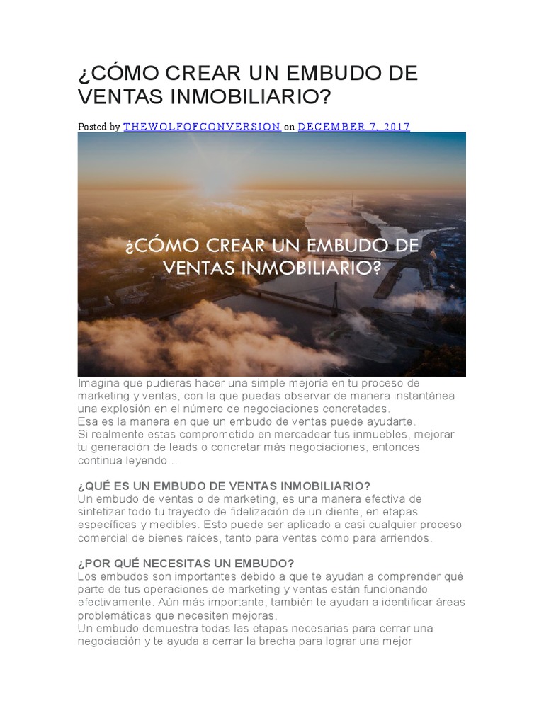 Cómo Crear Un Embudo de Ventas Inmobiliario PDF Marketing Business