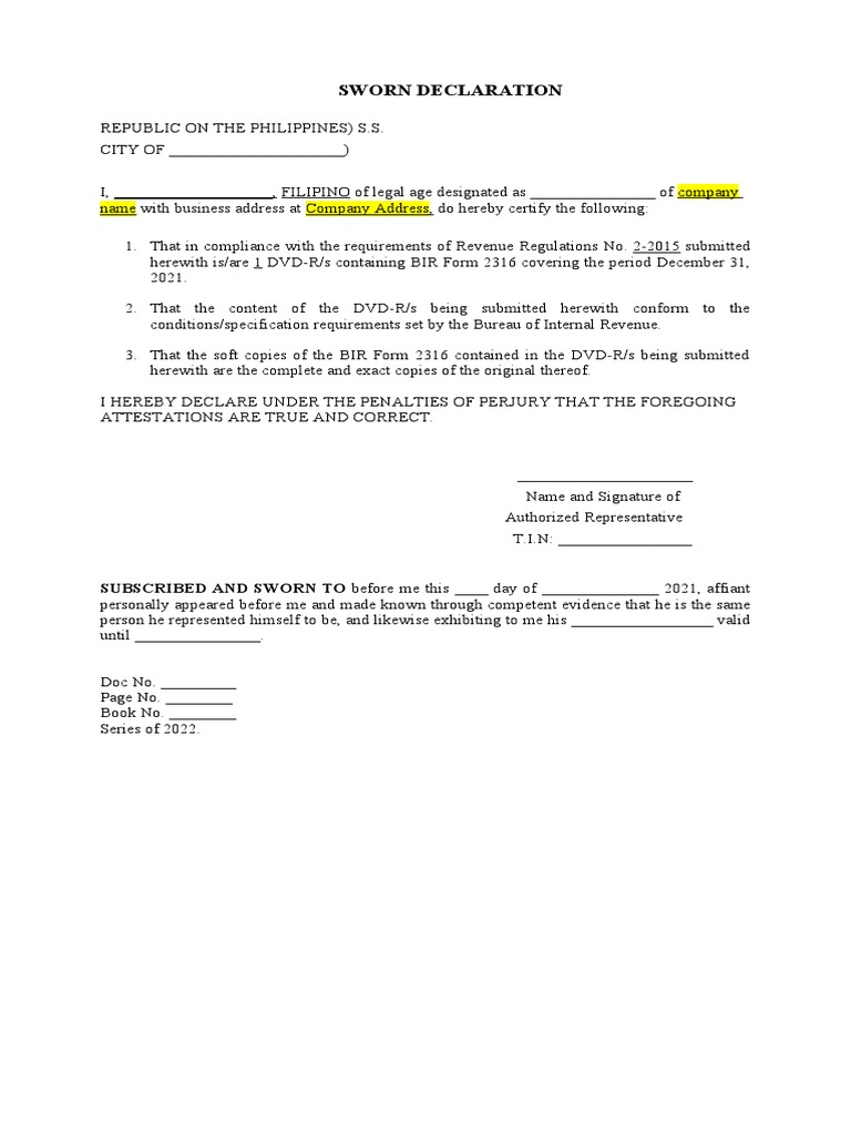 Sworn Declaration - Sample | PDF