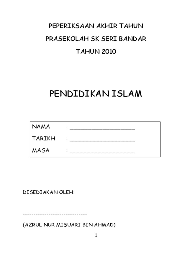 Soalan Agama Islam Prasekolah - Terengganu s