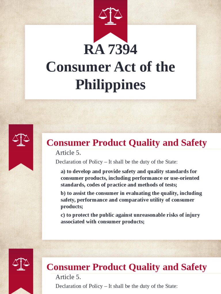 RA 7394 Consumer Act of The Philippines PDF Safety Implied Warranty