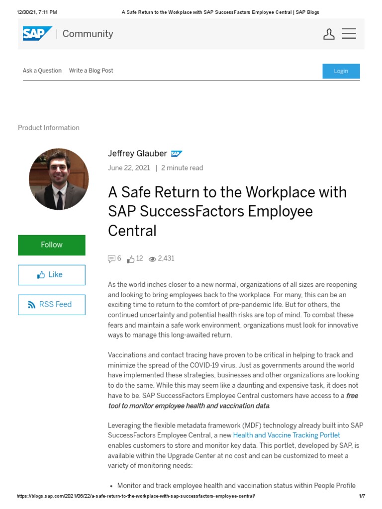 A Safe Return To The Workplace With SAP SuccessFactors Employee Central ...