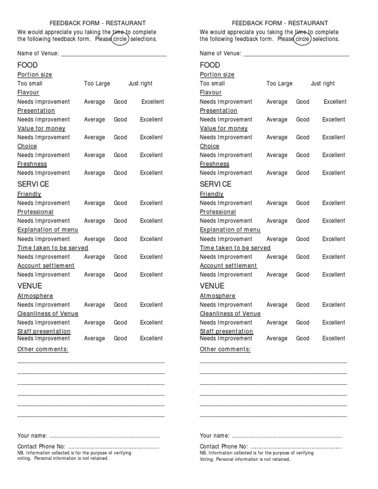 Feedback Form Restaurant Restaurants Food And Drink