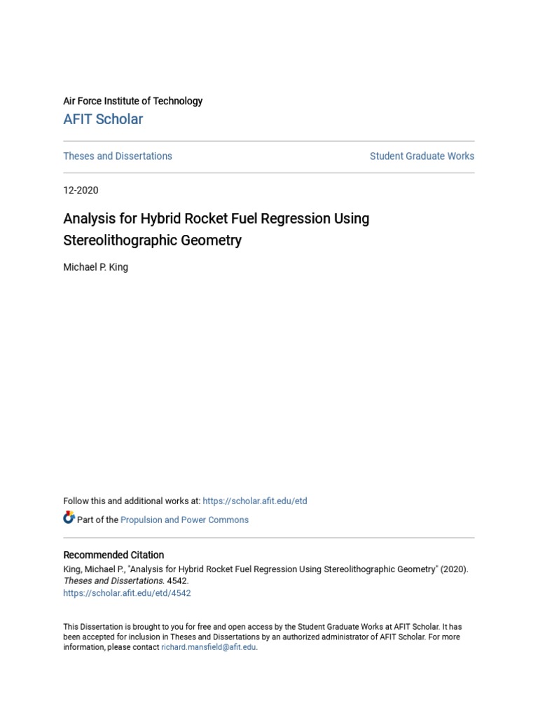 Analysis For Hybrid Rocket Fuel Regression Using Stereolithograph PDF