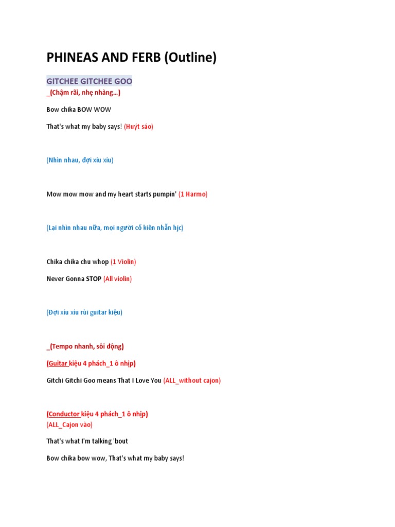 Phineas and Ferb (Outline) : Gitchee Gitchee Goo | PDF