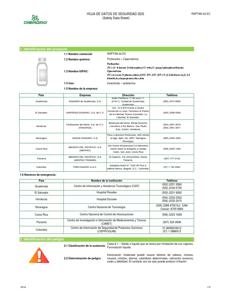 Raptan 44 EC: Insecticida y Seguridad | PDF | Agua | Contaminación