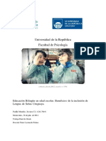 Educación Bilingüe en Edad Escolar. Beneficios de La Inclusión de Lengua de Señas Uruguaya