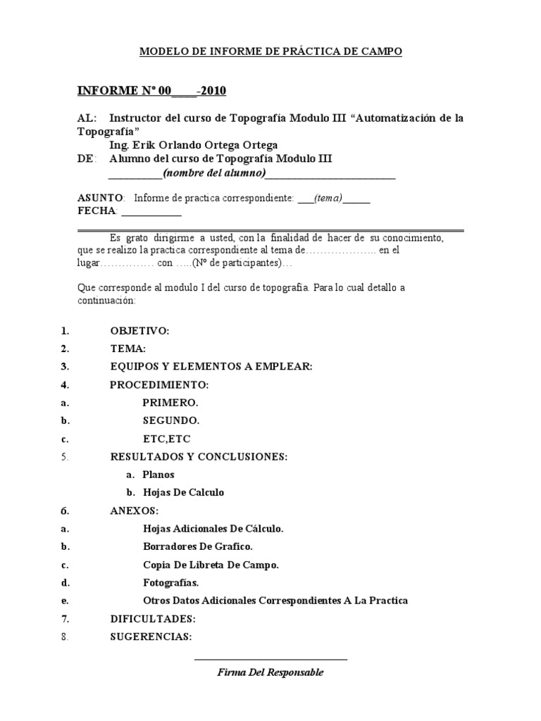 MODELO DE INFORME DE PRÁCTICA DE CAMPO