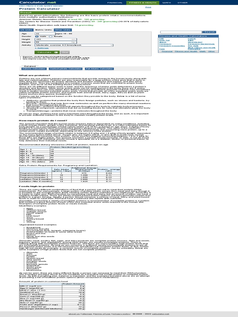 Protein Calculator | PDF | Foods | Proteins