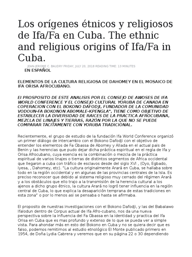 Daniel Barreiro - Origines Etnicos Del Ifa-Fa de Cuba | PDF | Santeria