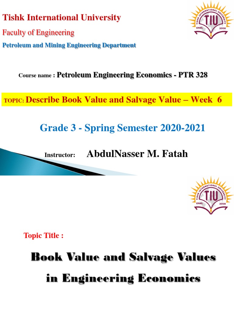 Book Value and Salvage Values in Engineering Economics Defining Key