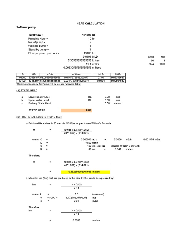 01 Head Loss Calculation 01 PDF Pump Chemical Engineering