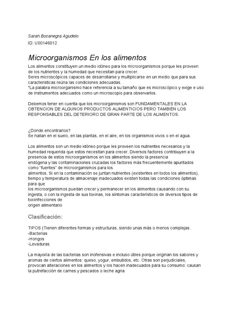 Microorganismos en Alimentos: Crecimiento y Riesgos | PDF | Alimentos ...