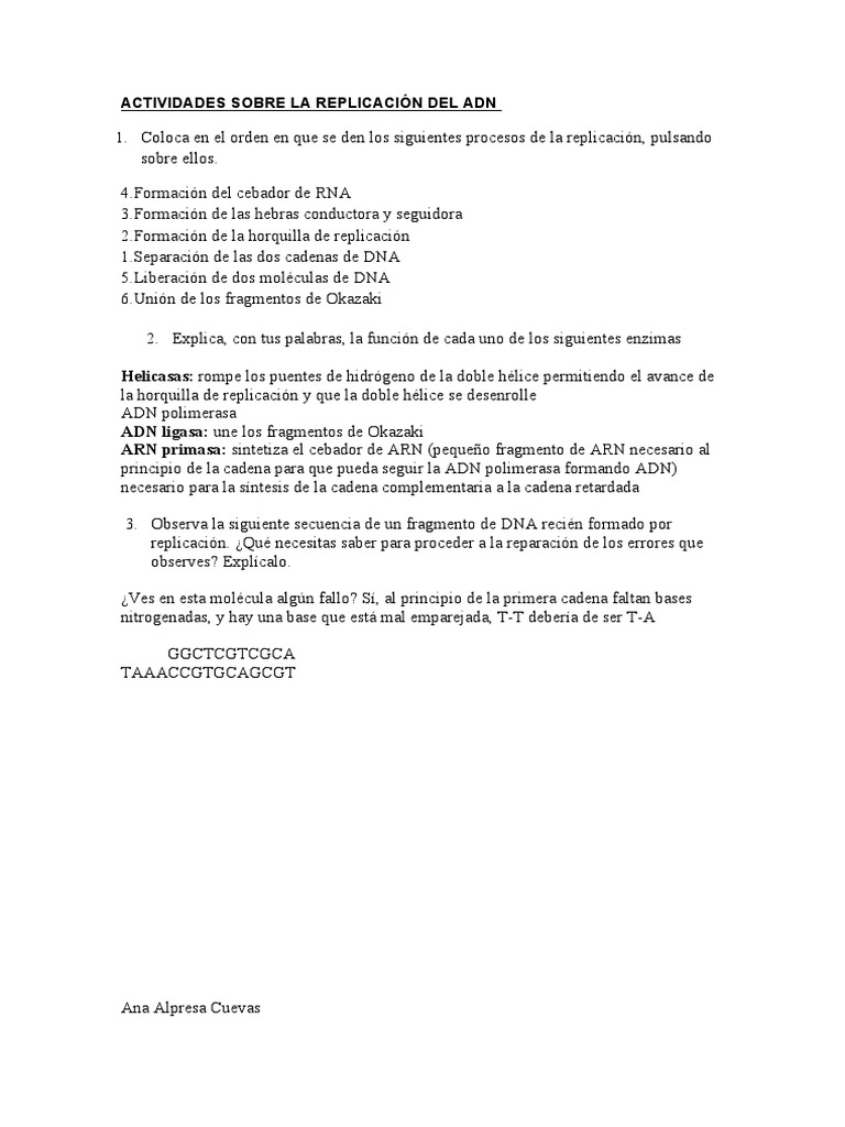 Actividades de Replicación del ADN | PDF