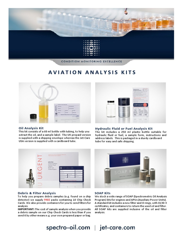 Aviation Analysis Kits Oil Analysis Kit Hydraulic Fluid or Fuel