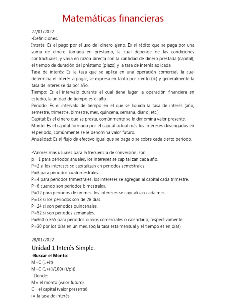 APUNTES Matematicas Financieras | PDF | Interés | Finanzas Matemáticas