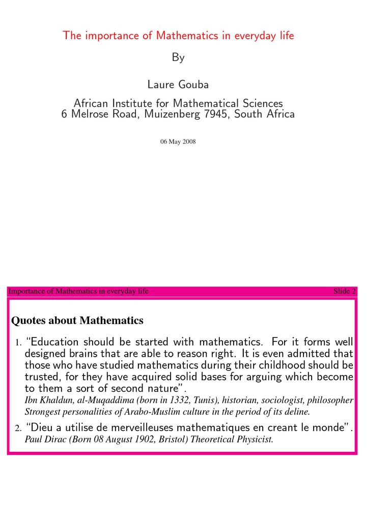 The Importance of Mathematics in Everyday Life | PDF
