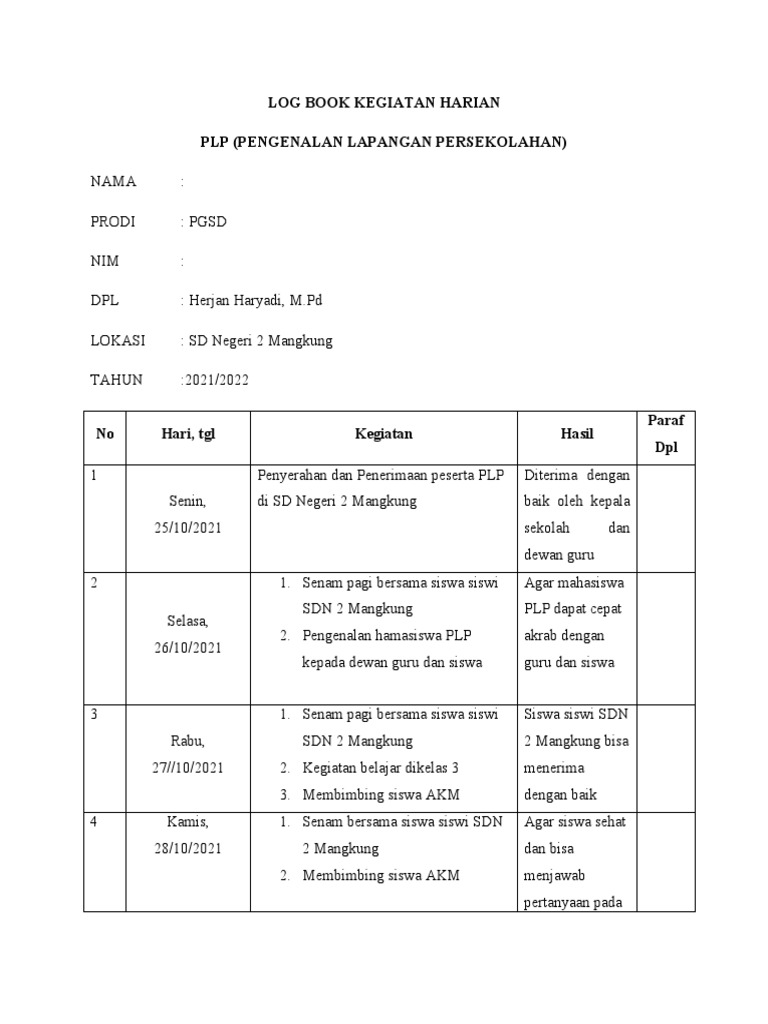 Log Book Kegiatan Harian | PDF | Kesehatan Holistik