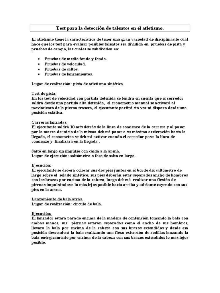 Test de Detección de Talentos en Atletismo | PDF | Deporte del ...