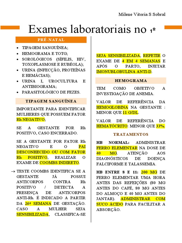 Exames Laboratoriais No 1º Trimestre Gestacional | PDF | Gravidez ...