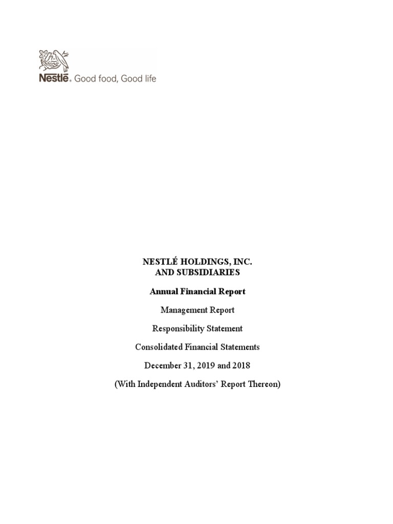 Nestle Holdings Inc Financial Statements 2019 PDF Going Concern