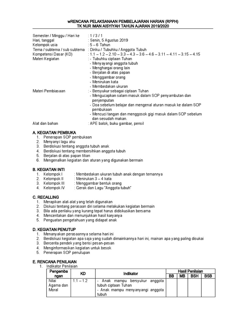 RPPH TK-B SMT1 Minggu - 03 - Tubuhku (PRINT) | PDF