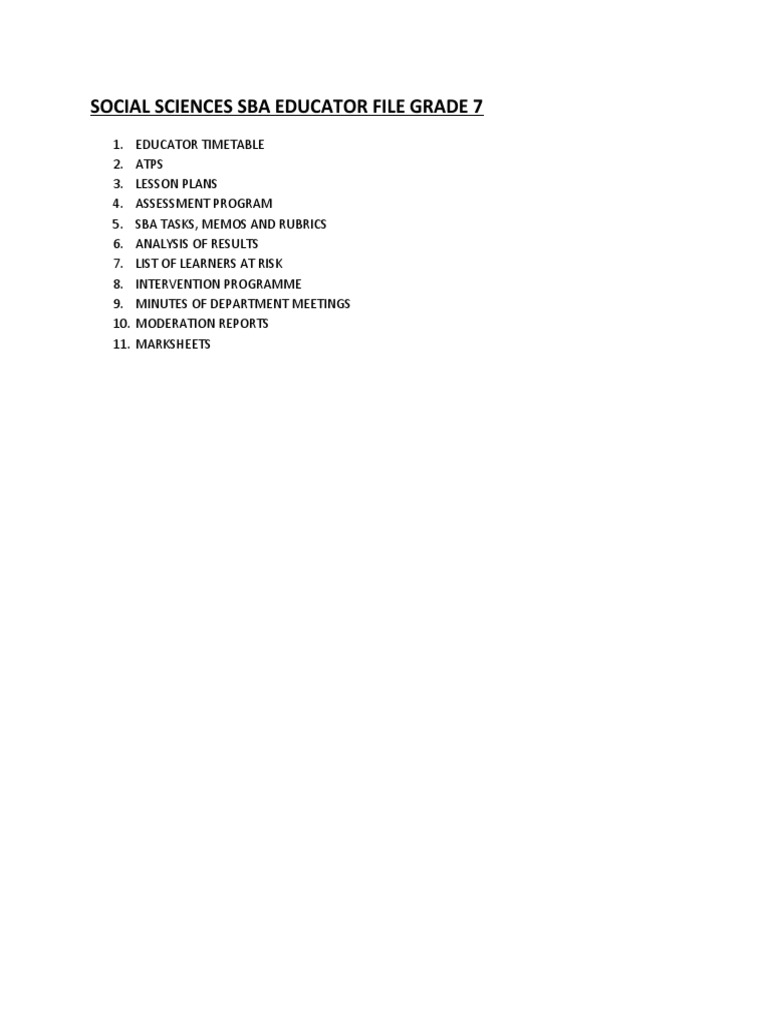 Social Sciences Sba Educator File Grade 7 | PDF
