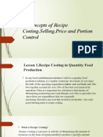 LLL - Concepts of Recipe Costing, Selling, Price and Portion Control