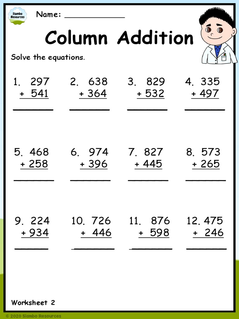 Grade 4 Column Addition Worksheet 2 | PDF