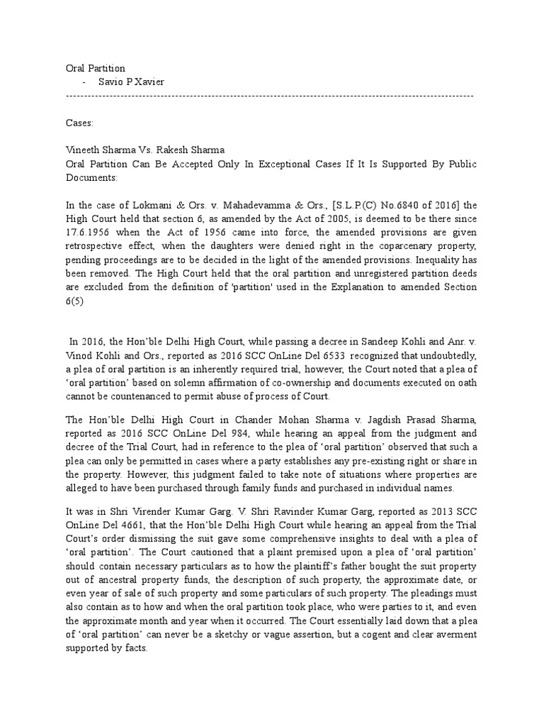 Oral Partition PDF Lawsuit Judgment (Law)