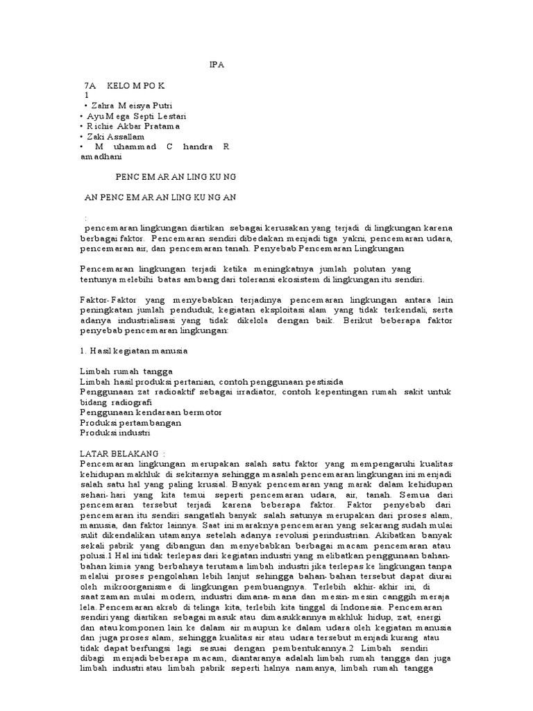 Pencemaran Lingkungan dan Penyebabnya | PDF | Kesehatan Holistik