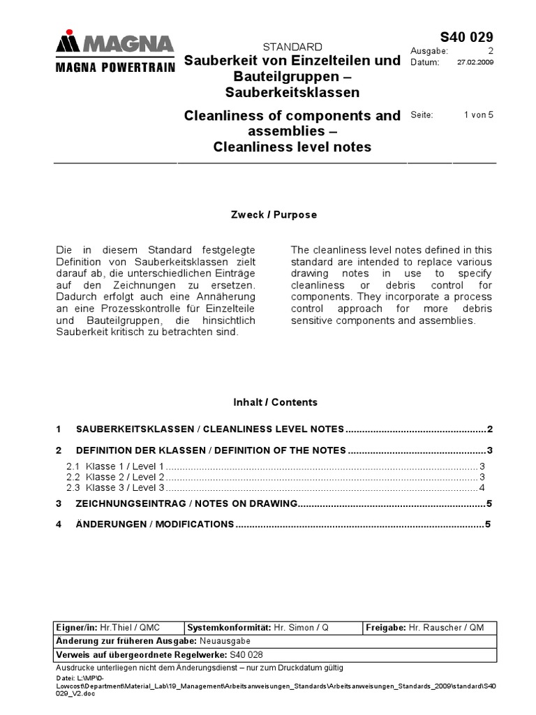 S40 - 029cleanliness Levels | PDF