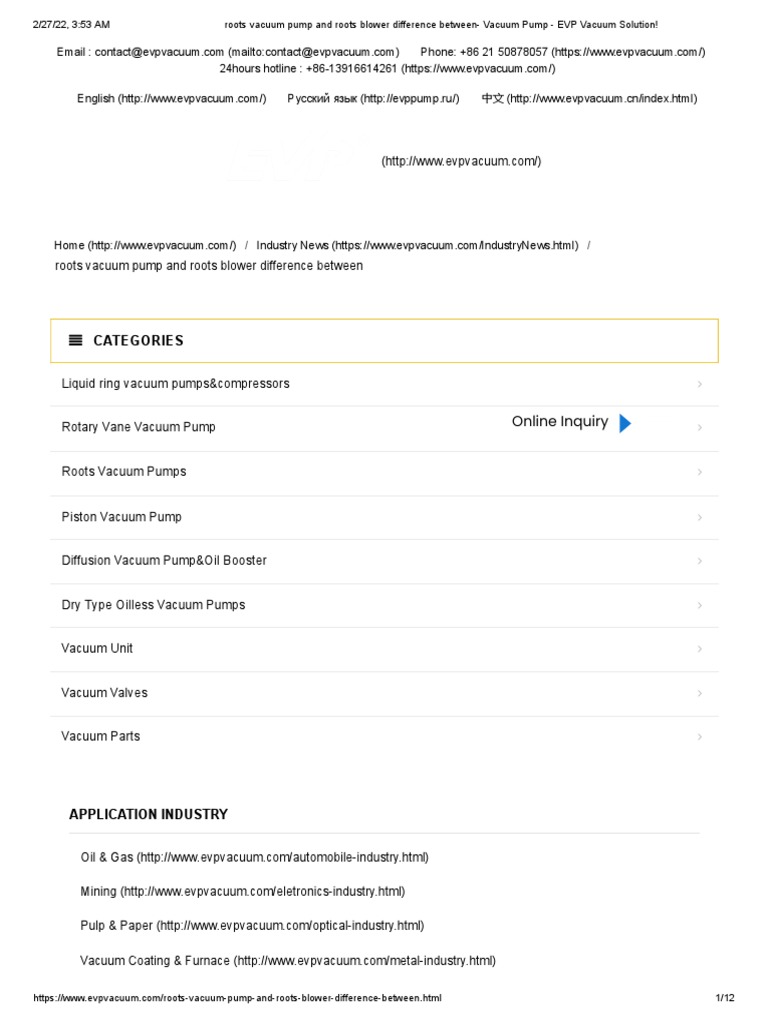 Roots Vacuum Pump and Roots Blower Difference Between Vacuum Pump